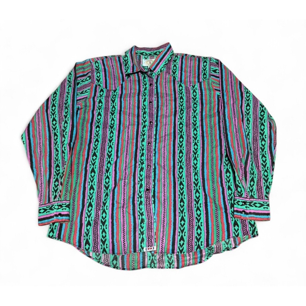 Vintage Country Charms Western Aztec Stripe Snap Shirt Women's Large‎ USA